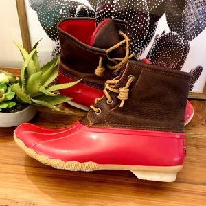 Sperry Rubber Red Leather Insulated Duck Rain Snow Boots 9.5